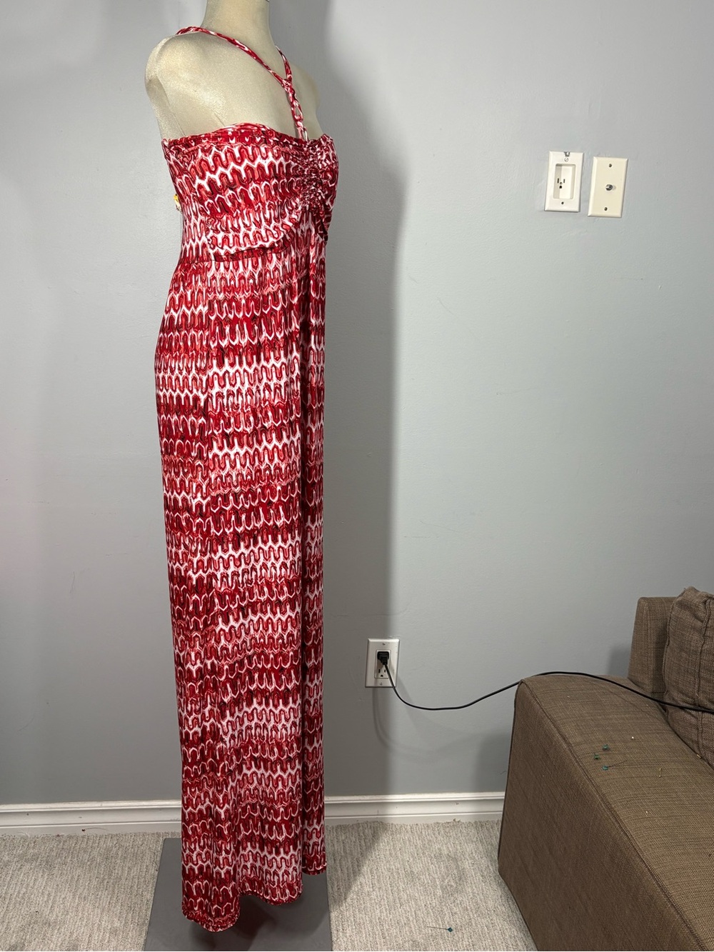 Red Printed Halter Maxi Dress - Picture 3 of 15